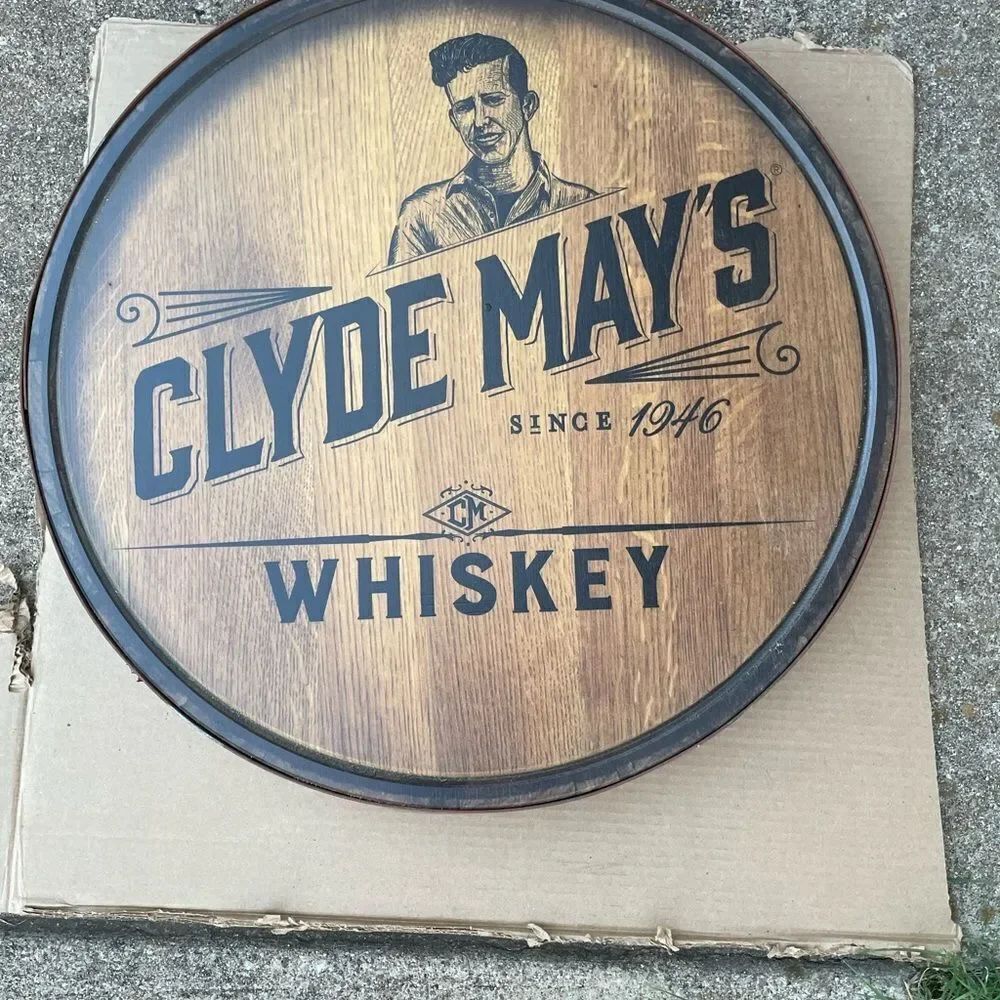 Clyde May's Whiskey Sign - Bar Advertising Wood Metal, Man Cave 22”